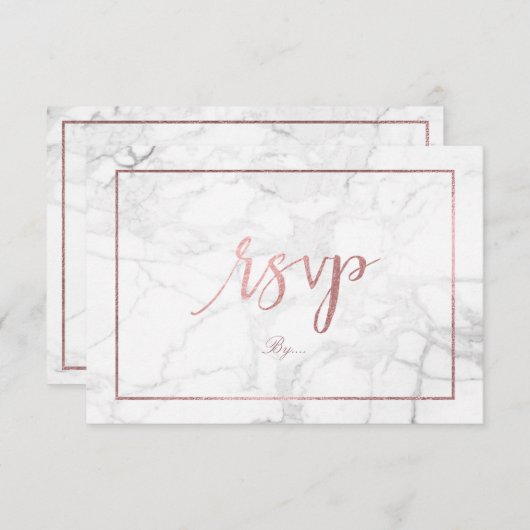 PixDezines RSVP大理石/フェイクバラ金ゴールド 出欠カード (正面/裏面)