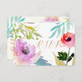 PixDezines RSVP水彩フローラ/ピンク 出欠カード (正面/裏面)
