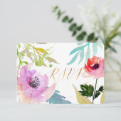 PixDezines RSVP水彩フローラ/ピンク 出欠カード (スタンド正面)