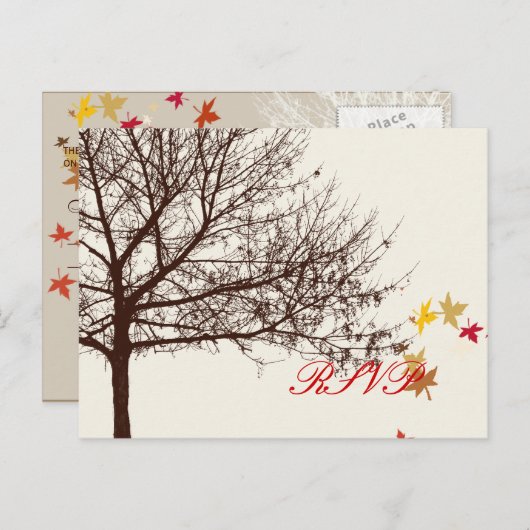 PixDezines RSVP秋の結婚式 インビテーションポストカード (正面/裏面)