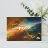 PixDezines RSVP銀河系宇宙バー（ユダヤ教の）バル・ミツバー✡ 出欠カード (スタンド正面)