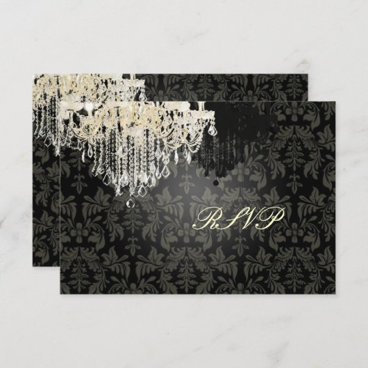 PixDezines RSVP黒+白シャンデリア 出欠カード (正面/裏面)