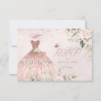 PixDezines RSVP スイート16 ダスティローズのドレス 招待状