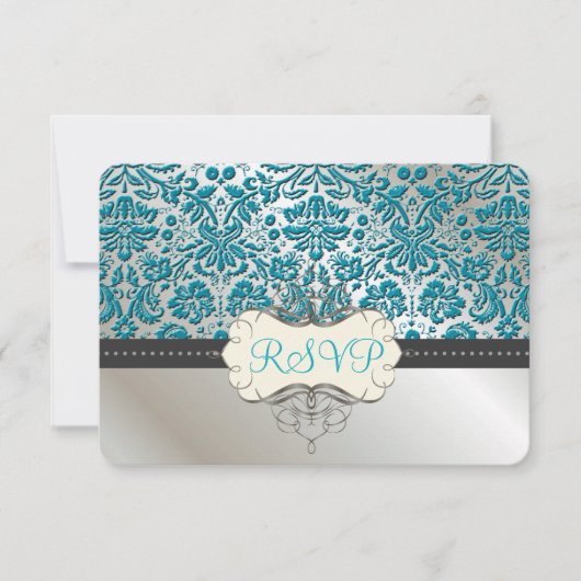 PixDezines rsvp/バロックフォイルレフェイクース/ティール（緑がかった色） 出欠カード (正面)