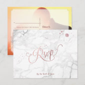 PixDezines RSVP/フェイク ローズゴールド/マーブル インビテーションポストカード (正面/裏面)