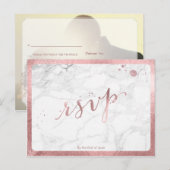 PixDezines RSVP/フェイク ローズゴールド/マーブル インビテーションポストカード (正面/裏面)