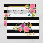 PixDezines rsvp(ユダヤ教の)バル・ミツバー/DIYstripes/フローラ 出欠カード (正面/裏面)