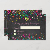 PixDezines Rsvp/レインボー紙吹雪/(ユダヤ教の)バル・ミツバー 出欠カード (正面/裏面)