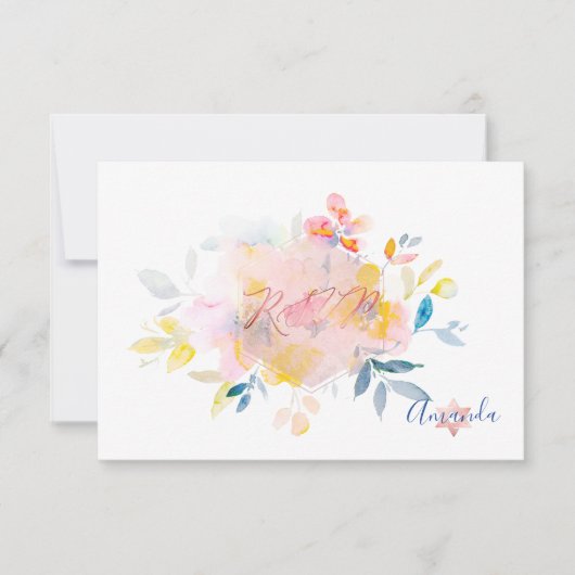 PixDezines RSVP 水彩花 バット・ミツバ ✡ (正面)