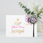 PixDezines RSVP 生命の木 ユダヤ教の儀礼 音楽 バット・ミッツヴァ ✡ 招待状 (スタンド正面)