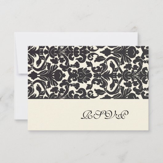 PixDezines rsvp（5x7用）Black Flora Damask 出欠カード (正面)