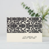 PixDezines rsvp（5x7用）Black Flora Damask 出欠カード (スタンド正面)