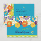 PixDezines rsvp/Alegre レトロ フラワーデザイン, バット ミッツヴァー 出欠カード (正面/裏面)