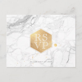PixDezines RSVP/MARBLE+フェイク金ゴールドハニカム インビテーションポストカード