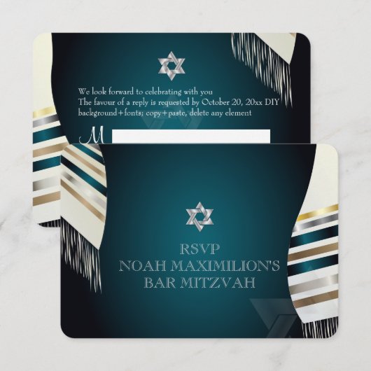 PixDezines RSVP Mitzvah/ターコイズのtallit/DIY背景 (正面/裏面)