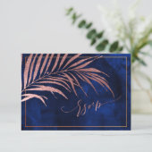 PixDezines RSVP、Palm Fronds |フェイクバラ金ゴールド 出欠カード (スタンド正面)