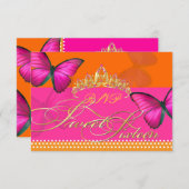 PixDezines rsvp/Papillon/暗い赤紫色、sweet 16 出欠カード (正面/裏面)