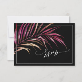 PixDezines RSVP、Red Palm Fronds |フェイク金ゴールド 出欠カード