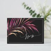 PixDezines RSVP、Red Palm Fronds |フェイク金ゴールド 出欠カード (スタンド正面)