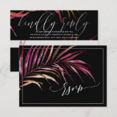 PixDezines RSVP、Red Palm Fronds |フェイク金ゴールド 出欠カード (正面/裏面)