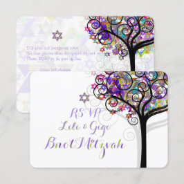 PixDezines RSVP TREE OF LIFE Bnot(ユダヤ教の)バル・ミツバー/PU 招待状