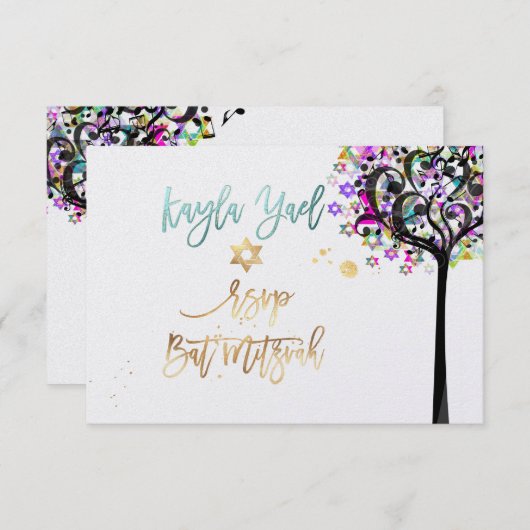 PixDezines RSVP Tree of Life Music ✡ 招待状 (正面/裏面)