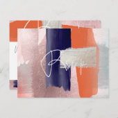 PixDezines RSVP w食事、Coral+モダン Navyカード インビテーションポストカード (正面/裏面)