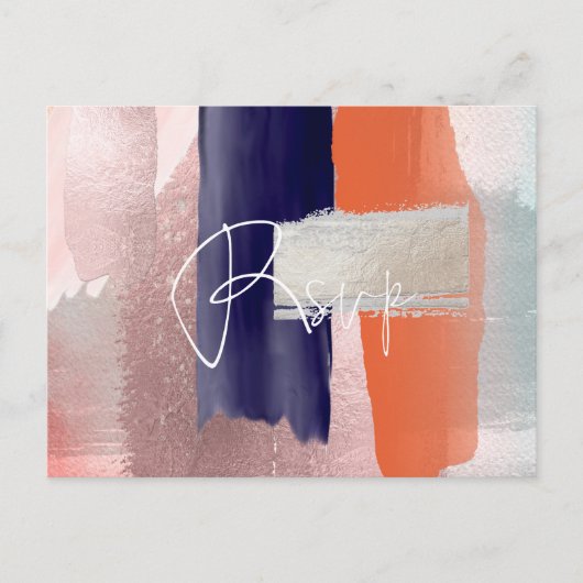 PixDezines RSVP w食事、Coral+モダン Navyカード インビテーションポストカード (正面)