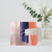 PixDezines RSVP w食事、Coral+モダン Navyカード インビテーションポストカード (スタンド正面)