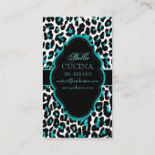 PixDezines Sassy cheetahプリント/ティール（緑がかった色）+ブラック 名刺 (裏面)