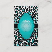 PixDezines Sassy cheetahプリント/ティール（緑がかった色）+ブラック 名刺 (裏面)
