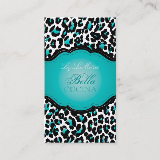 PixDezines Sassy cheetahプリント/ティール（緑がかった色）+ブラック 名刺 (正面)