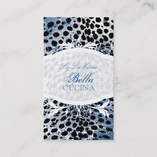 PixDezines Sassy cheetahプリント/青+黒 名刺 (正面)