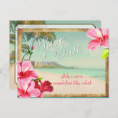 PixDezines/save日付/ヴィンテージ熱帯ビーチ 案内ポストカード (正面/裏面)