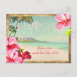 PixDezines/save日付/ヴィンテージ熱帯ビーチ 案内ポストカード