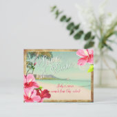 PixDezines/save日付/ヴィンテージ熱帯ビーチ 案内ポストカード (スタンド正面)