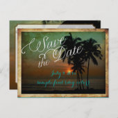 PixDezines/save日付/ヴィンテージ熱帯ビーチ 案内ポストカード (正面/裏面)