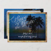 PixDezines/save日付/ヴィンテージ熱帯ビーチ 案内ポストカード (正面/裏面)