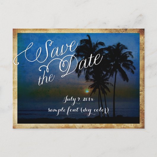 PixDezines/save日付/ヴィンテージ熱帯ビーチ 案内ポストカード (正面)