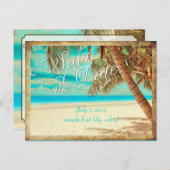 PixDezines/save日付/ヴィンテージ熱帯ビーチ 案内ポストカード (正面/裏面)