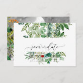 PixDezines Save 日付/グリーン,  エルダー+シダ Save Th セーブザデート (正面/裏面)