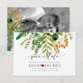 PixDezines Save Date/グリーン, エルダー+シダ セーブザデート (正面/裏面)