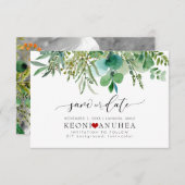 PixDezines Save Date/グリーン, エルダー+シダ Save Th セーブザデート (正面/裏面)