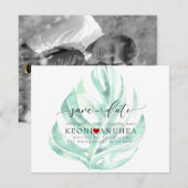 PixDezines Save Date/グリーン, モンステラ セーブザデート (正面/裏面)