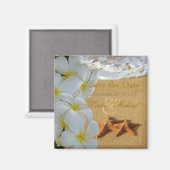 PixDezines Save Date, ビーチ+プルメリア+ヒトデ マグネット (正面/裏面)