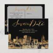 PixDezines/ Save Date/ 偽のゴールド/ ピッツバーグのスカイライン 案内ポストカード (正面/裏面)