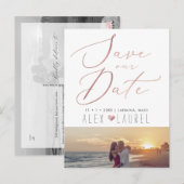 PixDezines Save Date, 偽ローズゴールドのカリグラフィー ポストカード (正面/裏面)