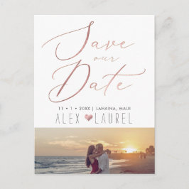 PixDezines Save Date, 偽ローズゴールドのカリグラフィー ポストカード