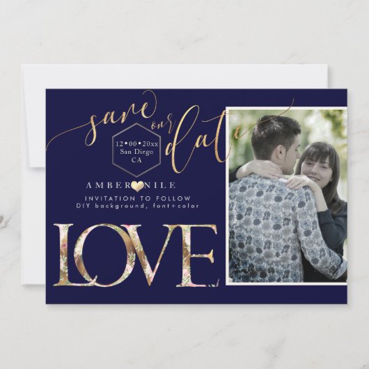 PixDezines Save Date/ Botanica Love/ 偽のゴールド セーブザデート (正面)