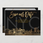 PixDezines/Save Date/Faux Gold/NYC 案内状 (正面/裏面)